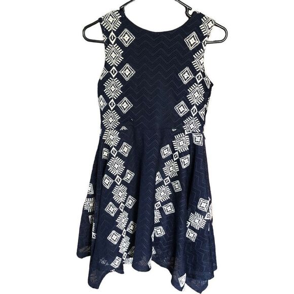 Knitworks Girls Navy Blue/White Crochet Dress Size 14 - Picture 2 of 7